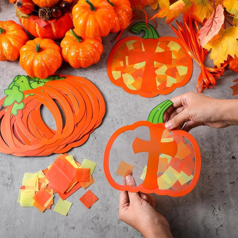 Chiisong 24 Sets Religious Pumpkin Crafts Kit DIY Tissue Paper Sign Crafts for Back to School Fall Harvest Thanksgiving Religious Christian Party Fun Home Actives - Image 4